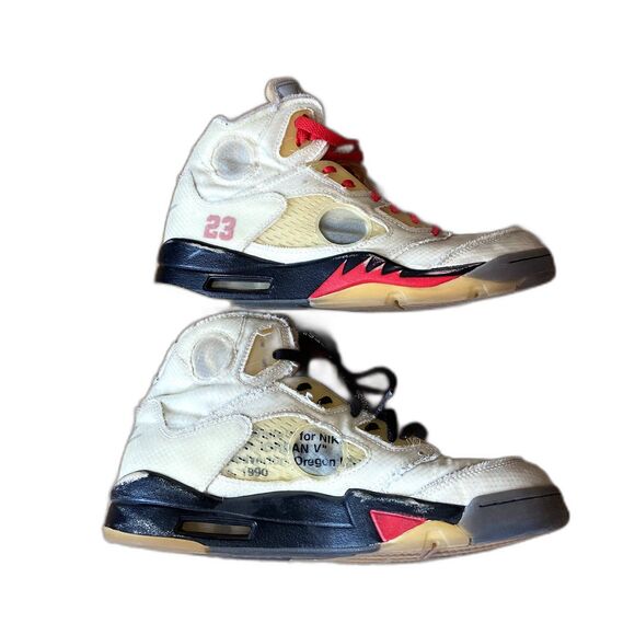 NIKE AIR JORDAN V 5 RETRO SP X OFF-WHITE SAIL MUSLIN FIRE RED BLACK SNEAKERS 9 - Picture 1 of 14